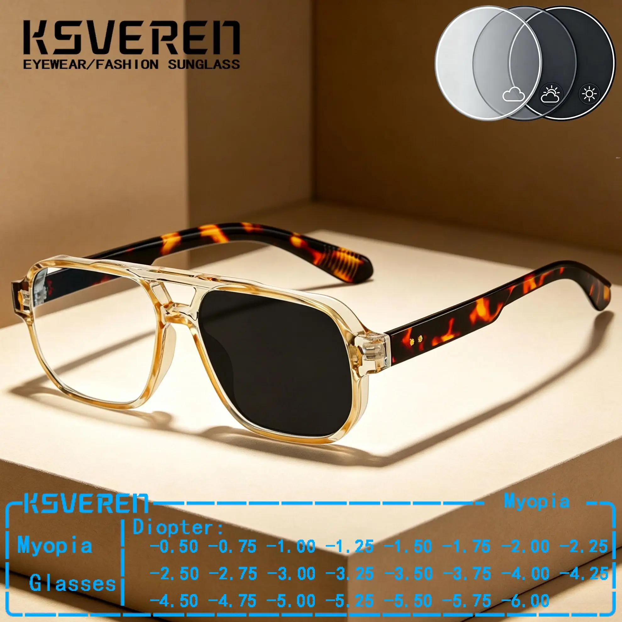 

Trendy Square Photochromic Myopia Glasses Men Women Outdoor Driving Finished Discolour Nearsighted Eyewear Negative Diopter
