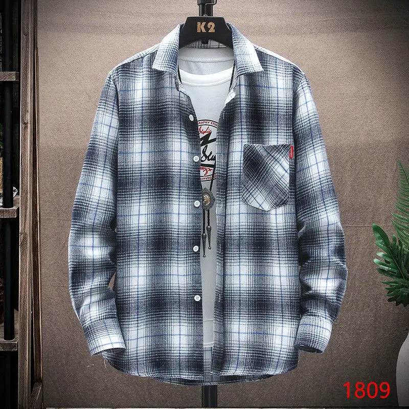 Frühling lang ärmel ige Wolle Plaid Herren Modetrend Komfort Harbor Stil lose Plus Size Mantel Teenager Student Herren hemd