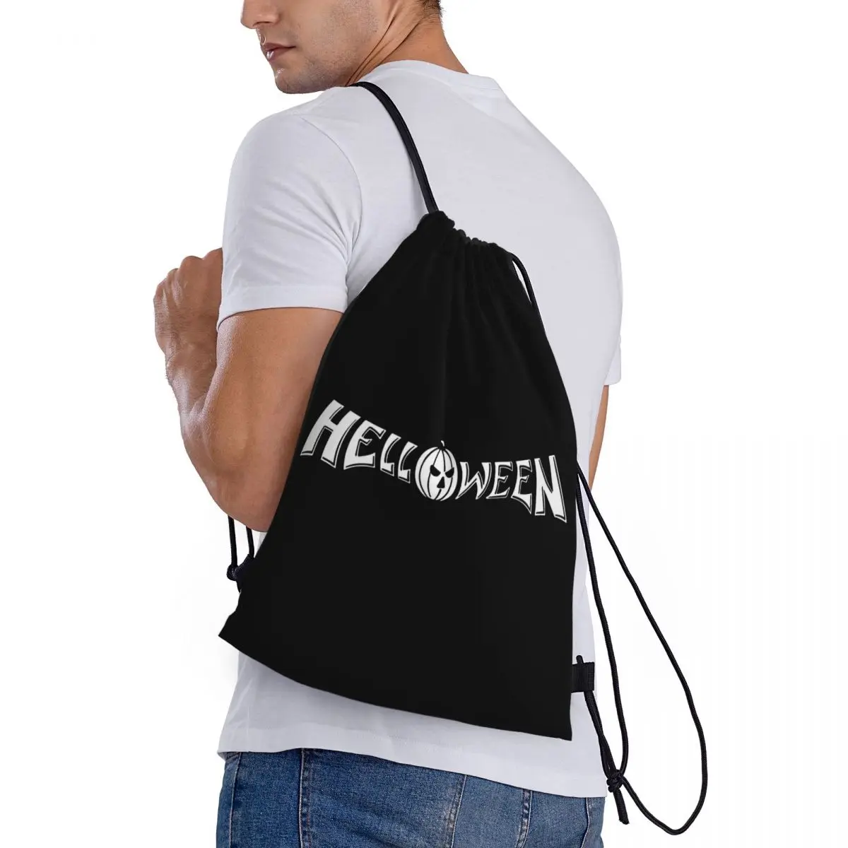 

Helloween Rock Band Backpacks Casual Drawstring Bundle Pocket Sundries Bag Book Bags for Travel School