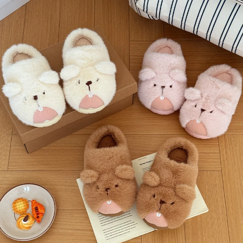 New cute groundhog cotton slippers autumn and winter, women's warm and non slip indoor  outdoor wear non slip  warm fur slippers view 5