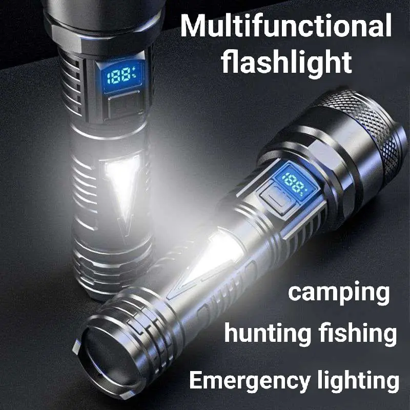 Hoge Sterke Power Led Zaklampen 2000lm Tactische Zaklamp Met Display Licht Usb Opladen Camping Vissen Noodzoom Lantaarn