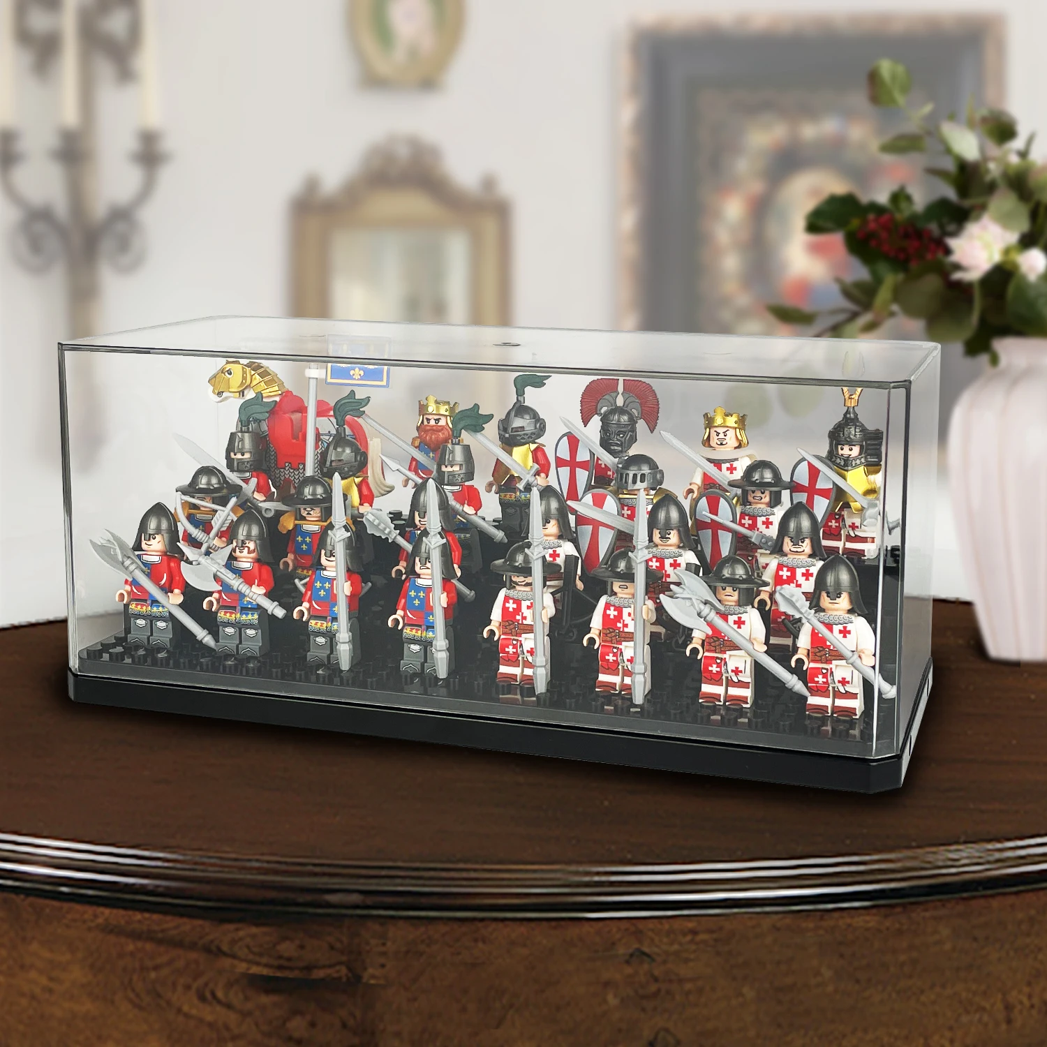 Acrylic Display Case for Figures Dustproof, Minifigure  Lego Action Figures Collection Storage Blocks With Ladder Showcase