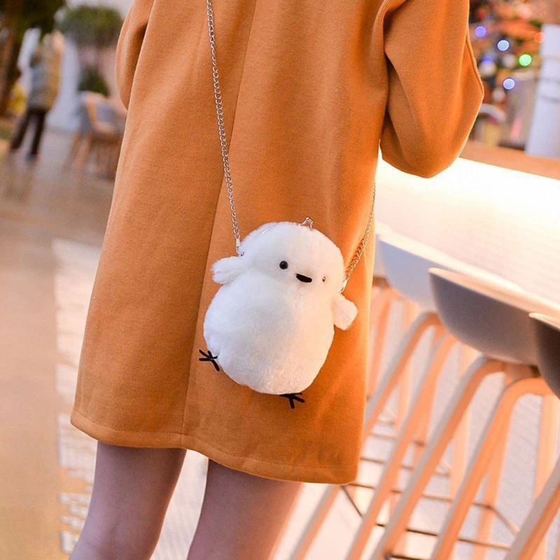 Little Chicken Wallet Women Plush Shoulder Bag Ladies Silver Chains Handbags Soft Fur Animal Bags Fashion Chick Crossbody Purse