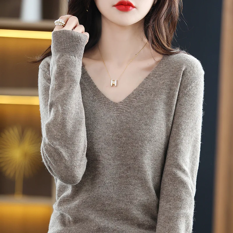 Women Sweater 2024 Spring Autumn Warm Winter Slim Fit Bottoming Shirt  V-neck Korean Knitted Tops Casual High Strecth Jumpers