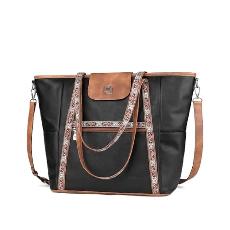 

FADEON Large Laptop Tote Bag for Women Designer Leather Laptop Bag Fashion Travel Backpack Purse Shoulder Handbag