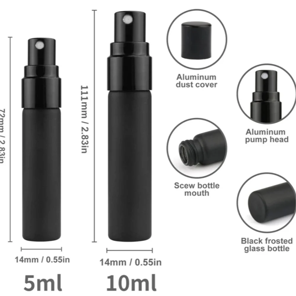 5/10ml black Perfume refillable Bottle Mini Perfume Glass Bottle Empty Cosmetics Bottle Sample Test Tube Travel Cosmetic Tools