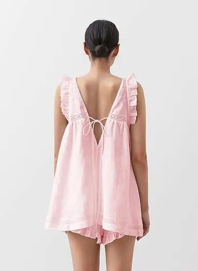New Fashion Womens Casual 2 Piece Outfits Sleeveless V Neck Ruffle Tank Tops + Shorts Set Loungewear Hot Sale S M L