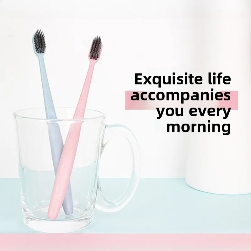 1PC Eco Wheat Straw Bamboo Charcoal Soft Bristle Toothbrush, Small Head Adult Gum Care Travel Toothbrush with Tube