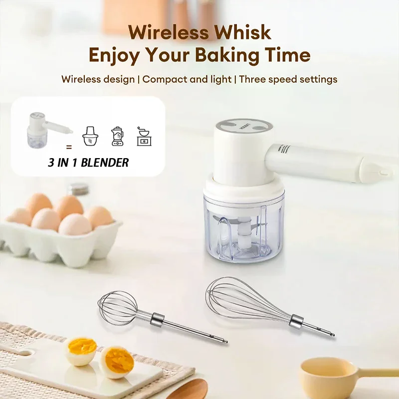 3-in-1 Electric Handheld Mixer Portable Whisk Multi Blender For Baking Egg Beater Food Processor Kitchen Tools With Box
