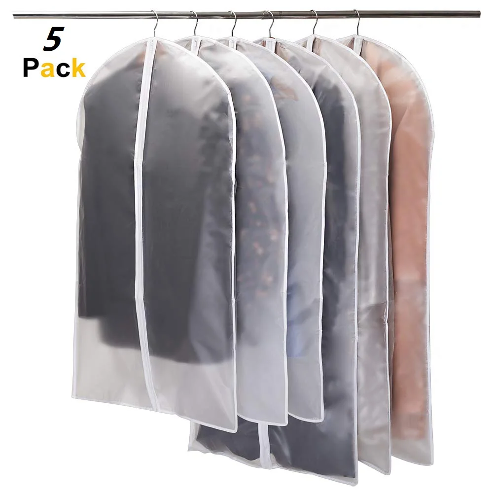 Fundas transparentes para ropa, traje, chaqueta, abrigo, Protector a prueba de polvo, bolsa de viaje, 5 unidades por juego