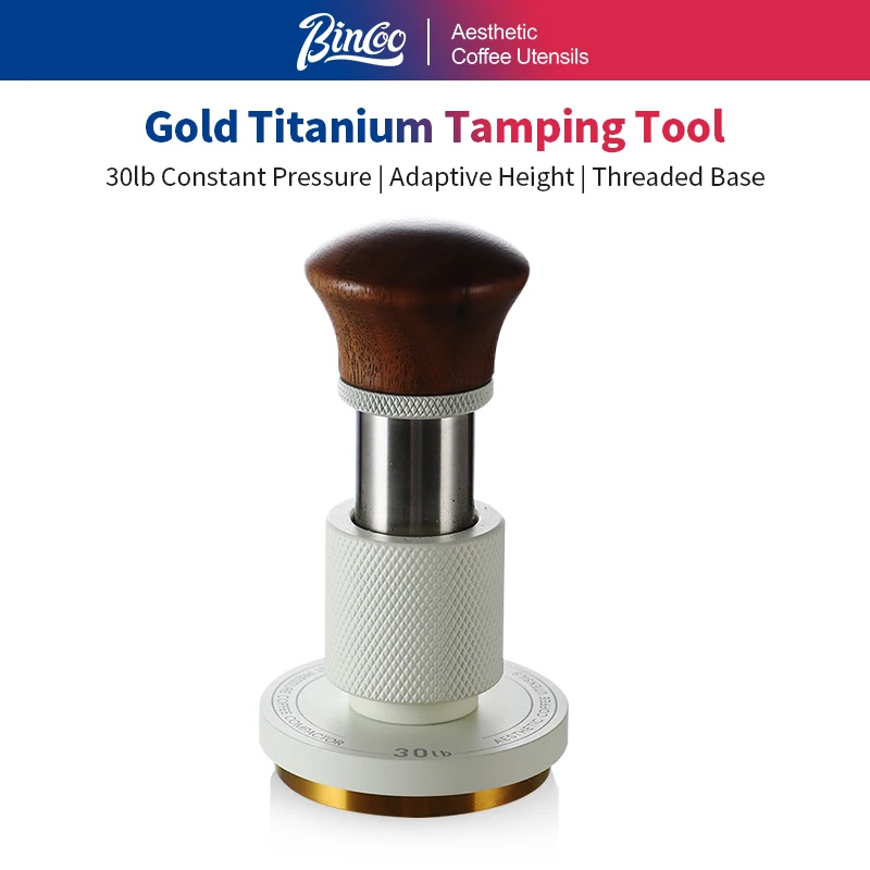 Bincoo Titanium Plated Constant Force Espresso Tamper 30LB Impact Threaded Base Coffee Maker Tamping Accessory