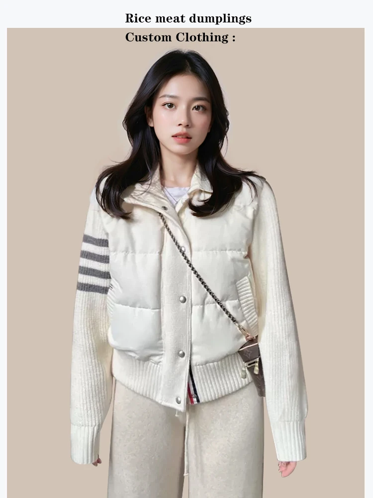 

Thickened Short Knitted Splicing Cotton Jacket Women's Winter Design Versatile Cotton Clothes Small Fragrance Style Outerwear