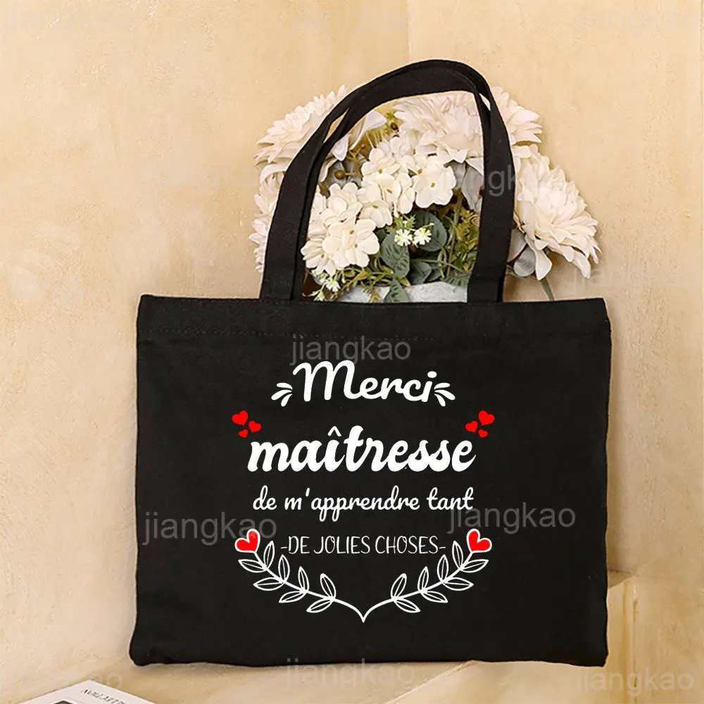 Super Maitresse French Printed Women Shoulder Bag Canvas Shopping Bags Female Handbags Reusable Tote Bag Best Gifts for Teacher