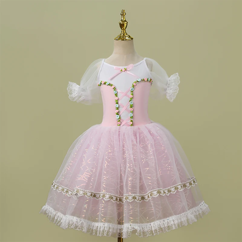 Romantische Kinder Mädchen Lange Ballerina Kleid Pailletten Tutu Ballett Rock Kleidung Giselle Leistung Schwan Tanz Kostüm