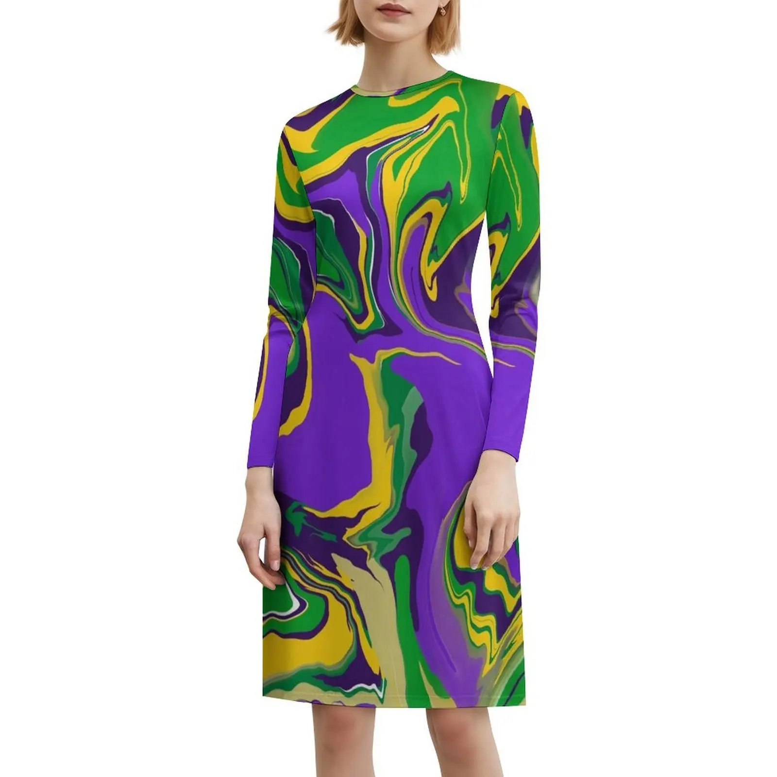 Mardi gras mármore redemoinho padrão feminino streetwear vestido de festa na moda impressão clube roupas para feminino mguyer mardi gras mardi