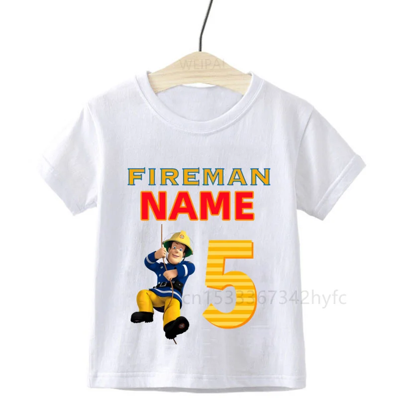 Boys Custom Fireman Name Number 1-9 Birthday Printed T Shirt Children Birthday Tops Kids T-Shirt Gift Please Note The Name