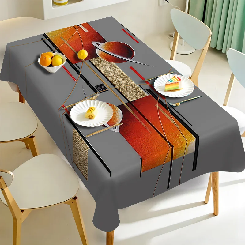 One modern geometric planetary line art tablecloth, polyester rectangular table cover