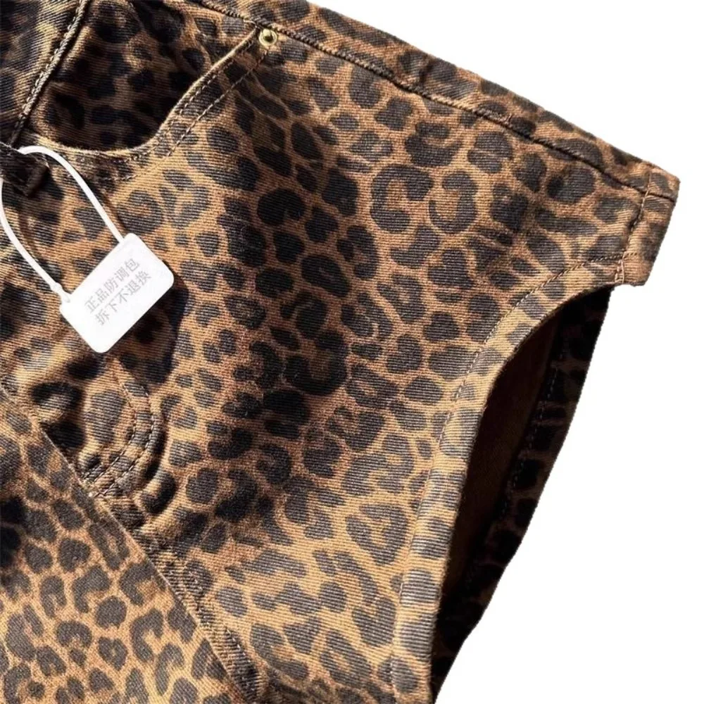 2025 Leopard Print High Waist Denim Shorts Women's New Irregular Fashion Wide-leg Pants Booty Shorts Jeans Mini Shorts Summer - Image 5
