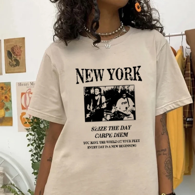 New York Painting T-Shirt Women Summer Casual Oversized Vacation Beach T Shirt Cute Aesthetic Holiday Tops