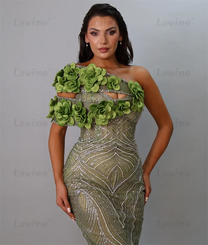 

Unique Green Prom Dresses Long Handmade Flowers Evening Gowns Customize Robe De Soirée 2025 Women Party Second Reception Dresses