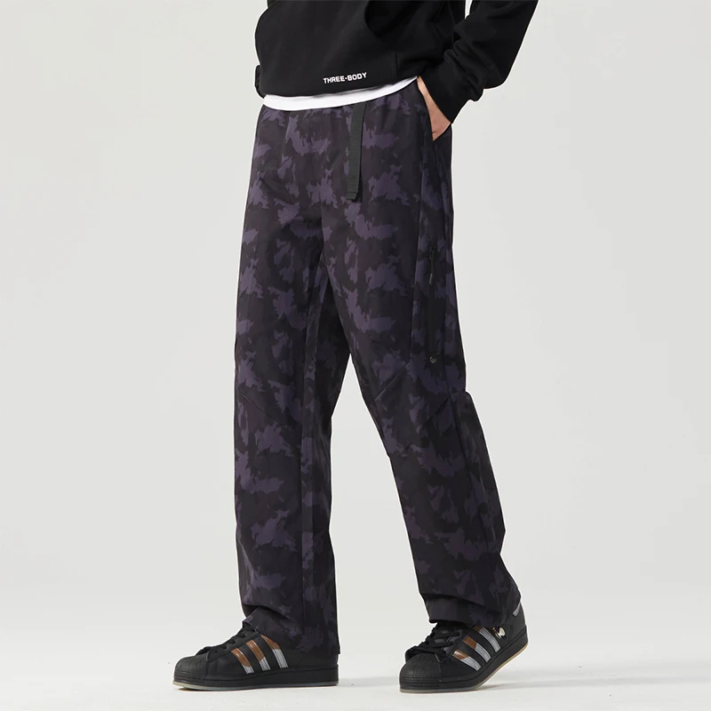 Pantalones de trabajo de pierna recta para hombre. Pantalones largos casuales al aire libre en colores sólidos, con puños ajustables para uso diario de ocio.