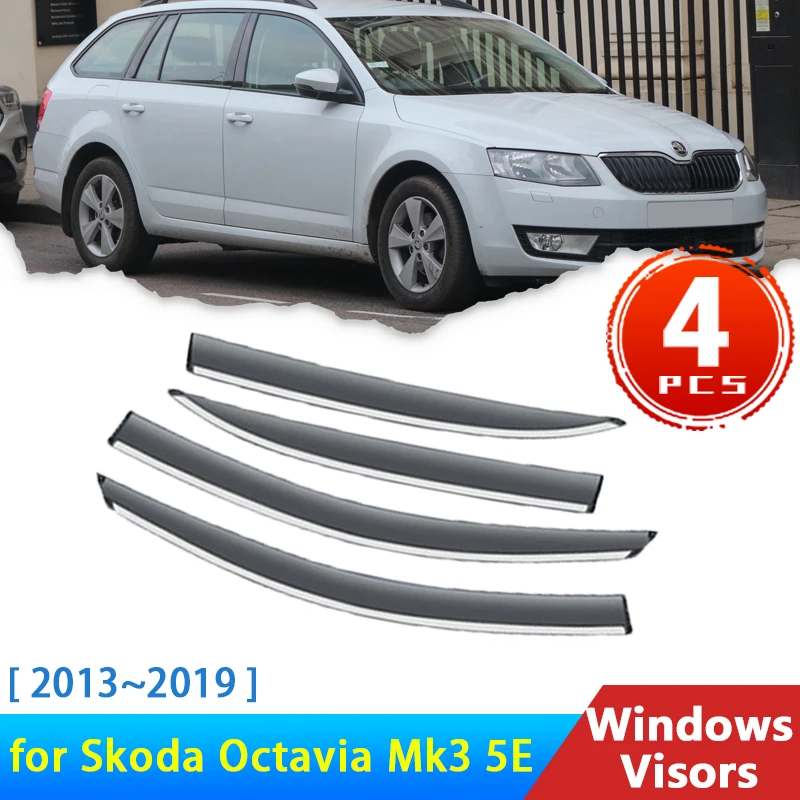 

Windshield for Skoda Scout III Octavia Mk3 3 5E 2013~2019 Accessories Car Windows Visors 4x Deflectors Rain Eyebrow Awning Trim