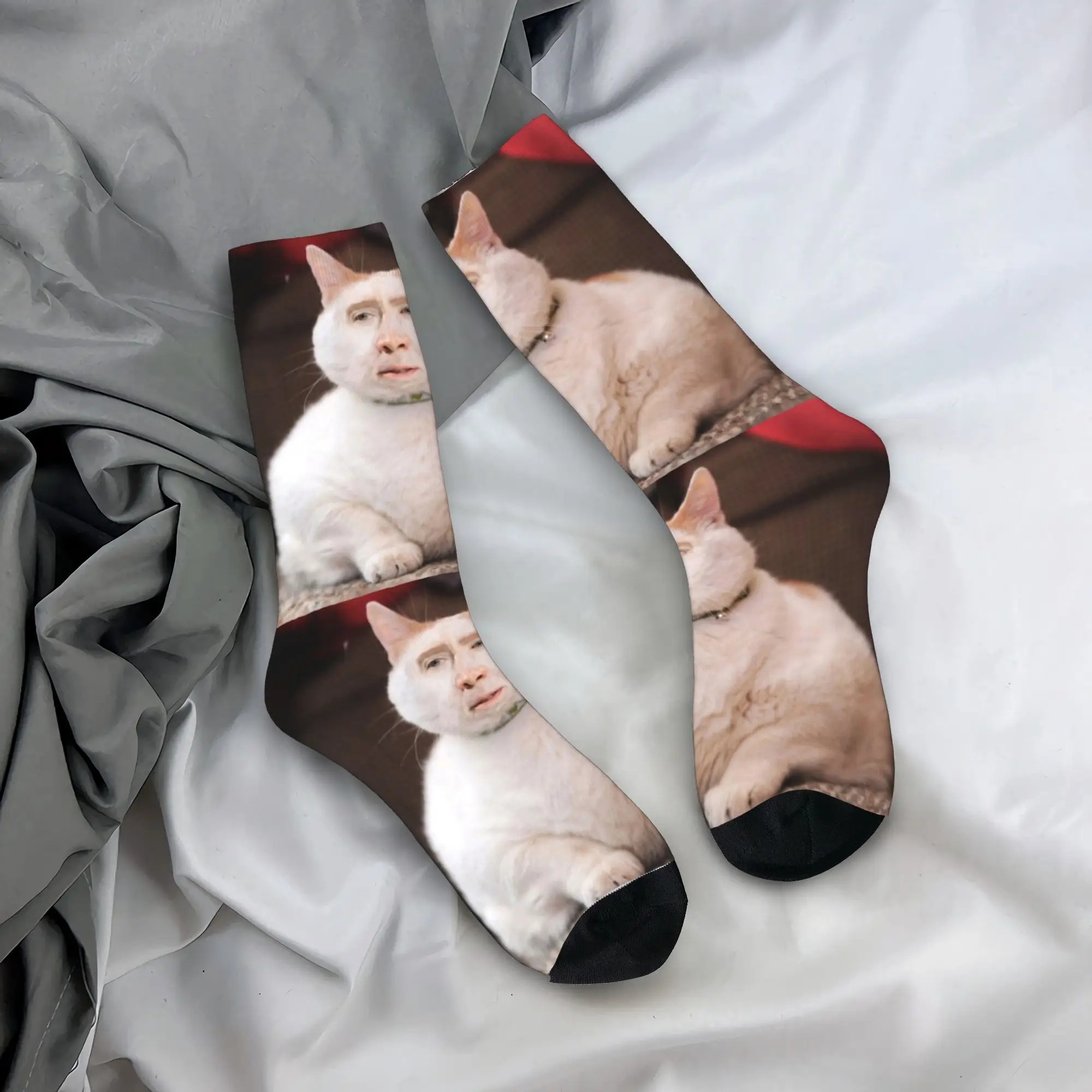 

Носки унисекс с 3D-принтом «Кот-мем Николас Кейдж» для мужчин и женщин, забавные, с 3D-печатью