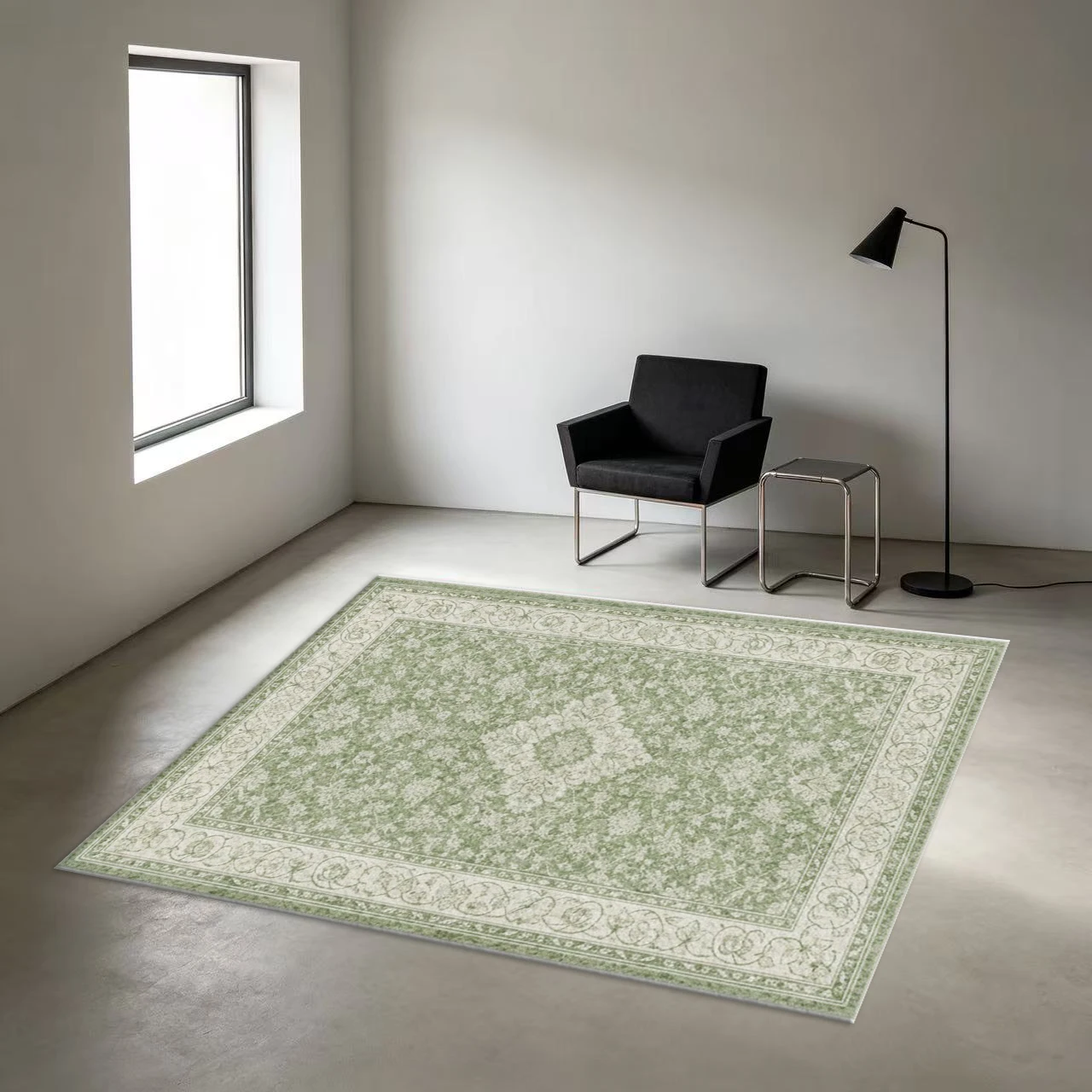 Vintage Oriental Floral Area Rug Sage Green Medallion Print Floor Carpet for Living Room Bedroom Home Decor