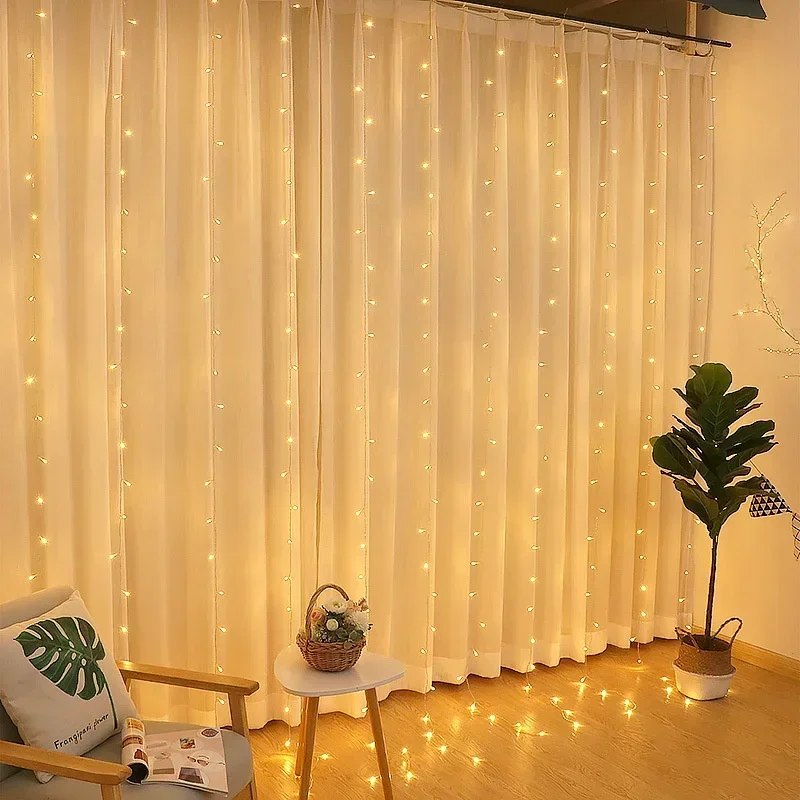 Christmas Curtain LED String Lights 6m/3m/2m/1m USB Plug 8 Modes Party Lights New Year Home Wedding Holiday Decor Aesthetic
