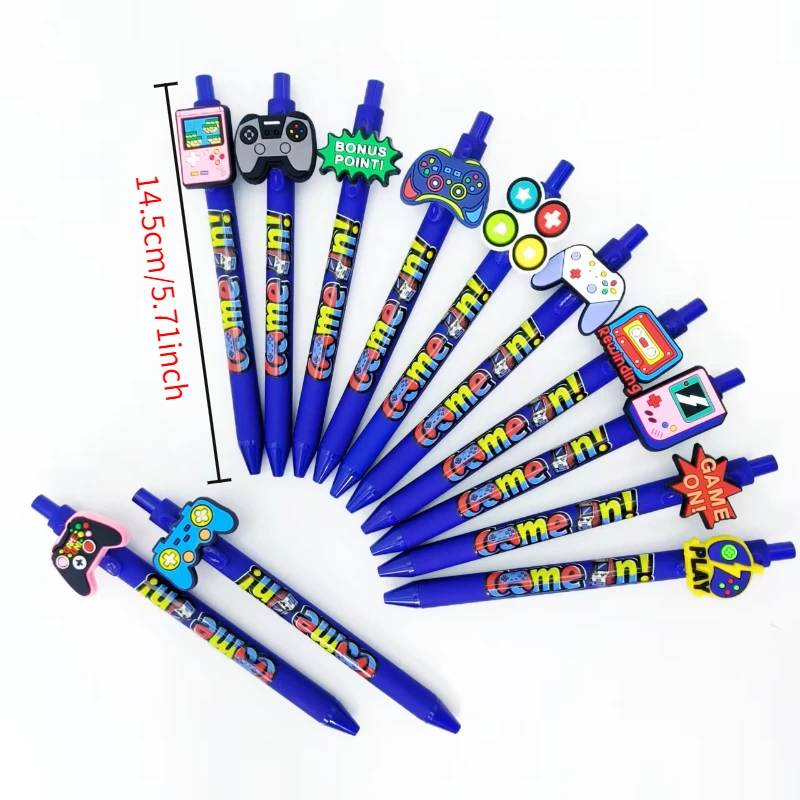 8/16 pezzi di attrezzature da gioco design stampa patch pen blu intenso portapenne serie penna a sfera scrittura stampa penna neutra