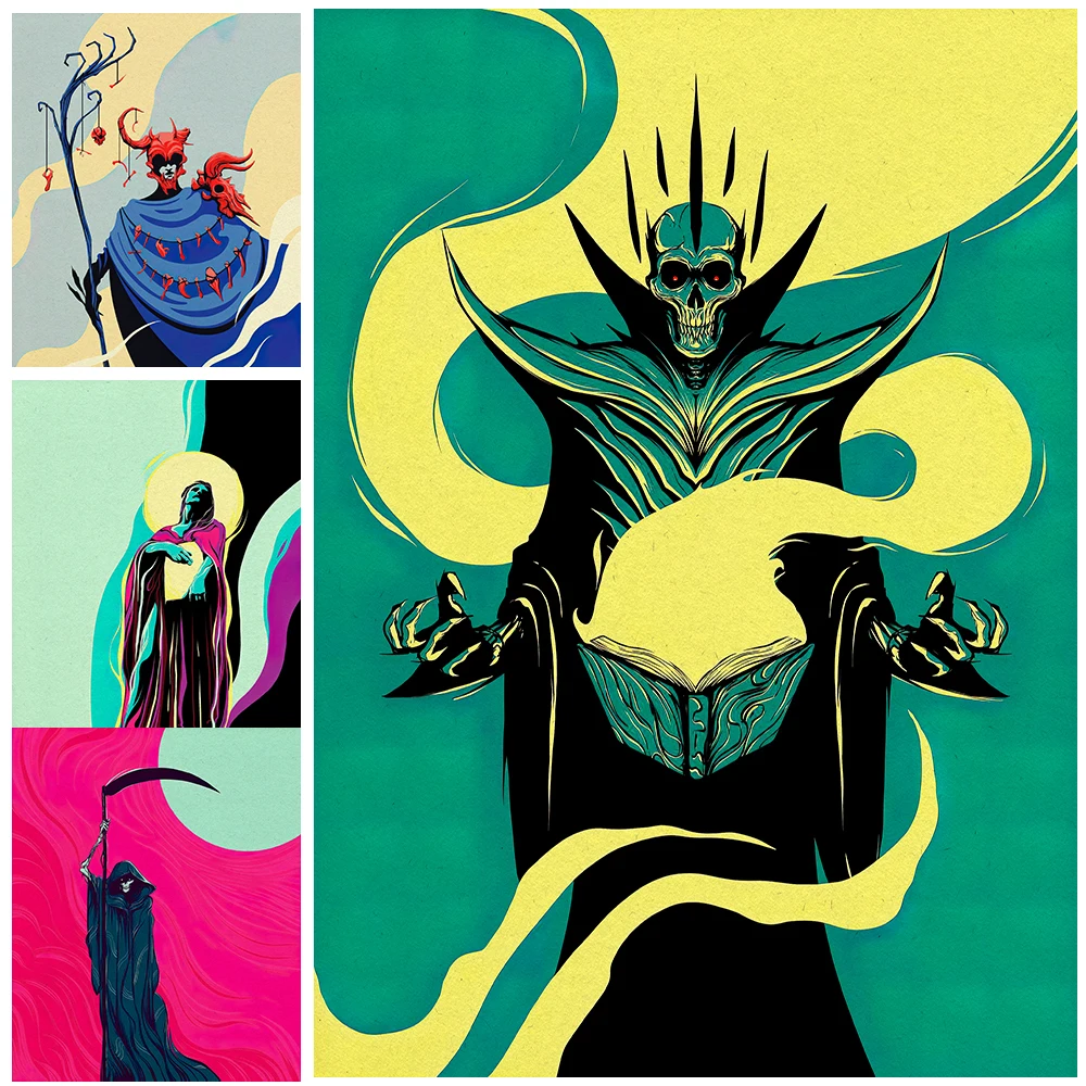 Necromancer,Death,Saint Warrior,Prophet Wall Art Canvas Painting Shaman Wizard Art Poster And Print For Living Room Decoration