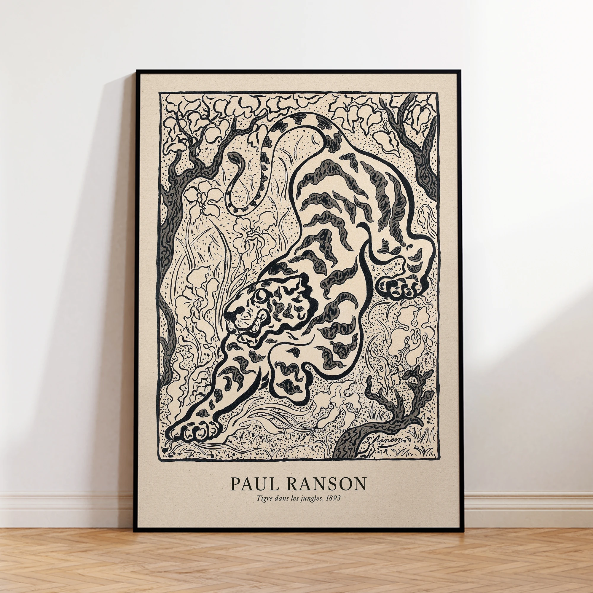 Retro Paul Ranson Tiger In Jungle Linocut Wall Art Print Canvas Painting Poster Picture For Bedroom,Living Room Home Decor