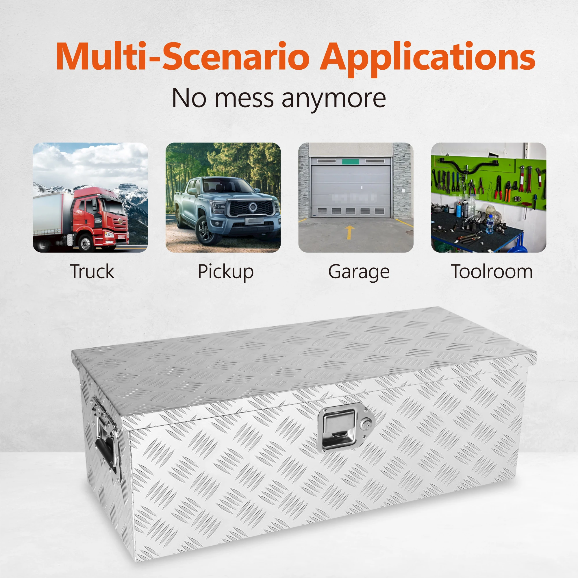 30 Inch Heavy Duty Silver Aluminum 5 Bar Tread Tool Long Box Truck Pickup Trailer Toolbox Underbody Storage+Lock+Keys