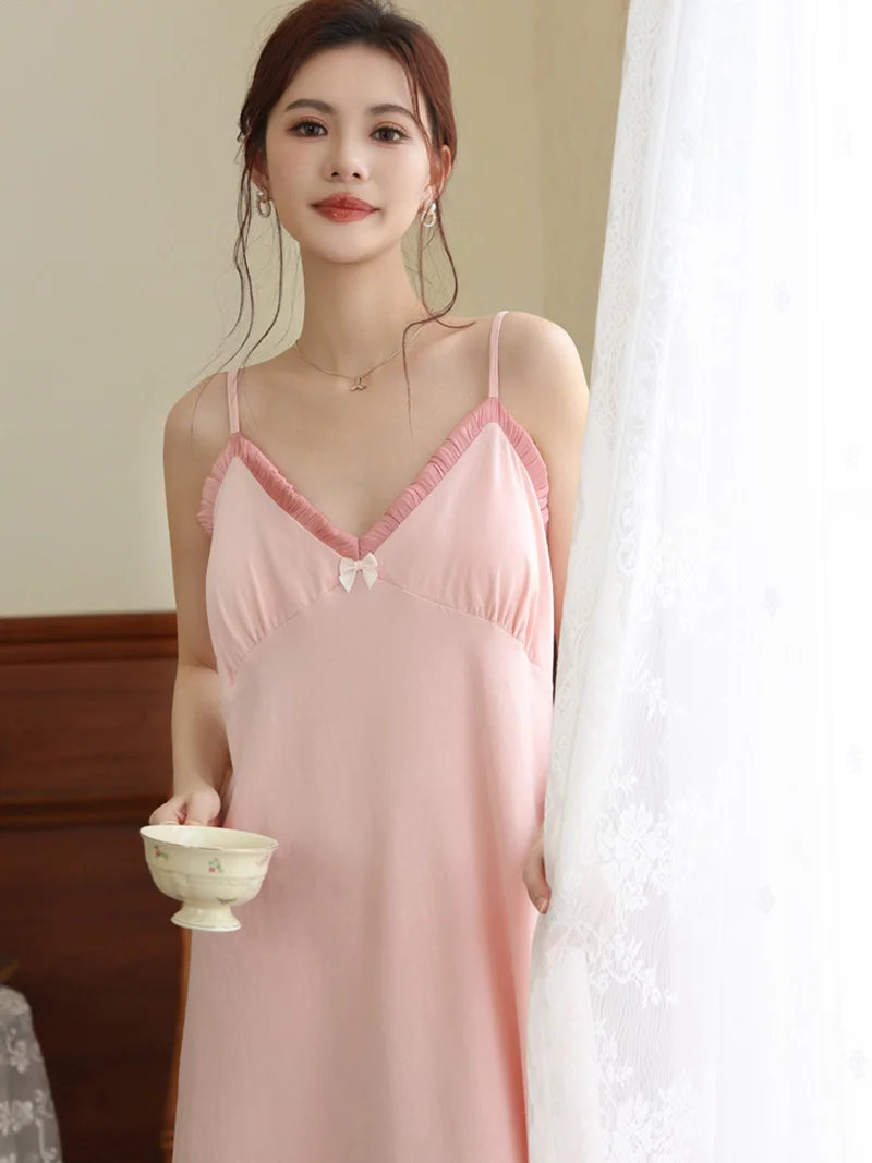 

Ночная сорочка-камизоль для женщин: элегантная французская длинная ночная сорочка с кружевом, встроенными чашечками и хлопковой подкладкой, домашняя одежда