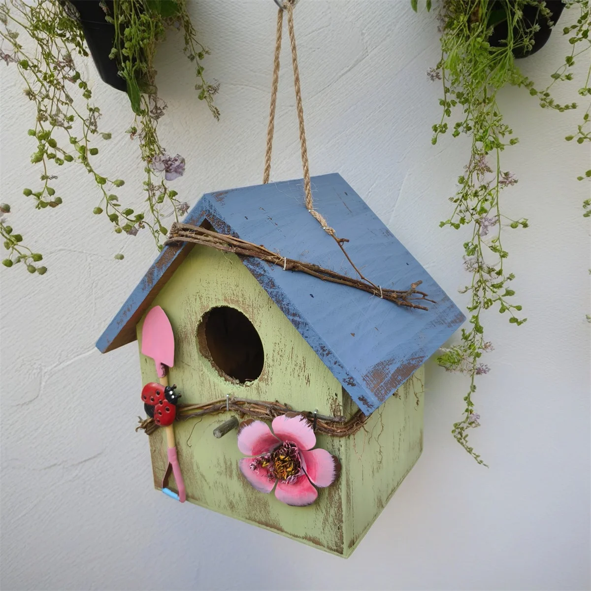 حديقة خارجية فناء منظر طبيعي عش الطيور الخشبي شرفة ساحة زراعة زينة زينة منزل الطيور الواقعي زخرفة معلقة #1