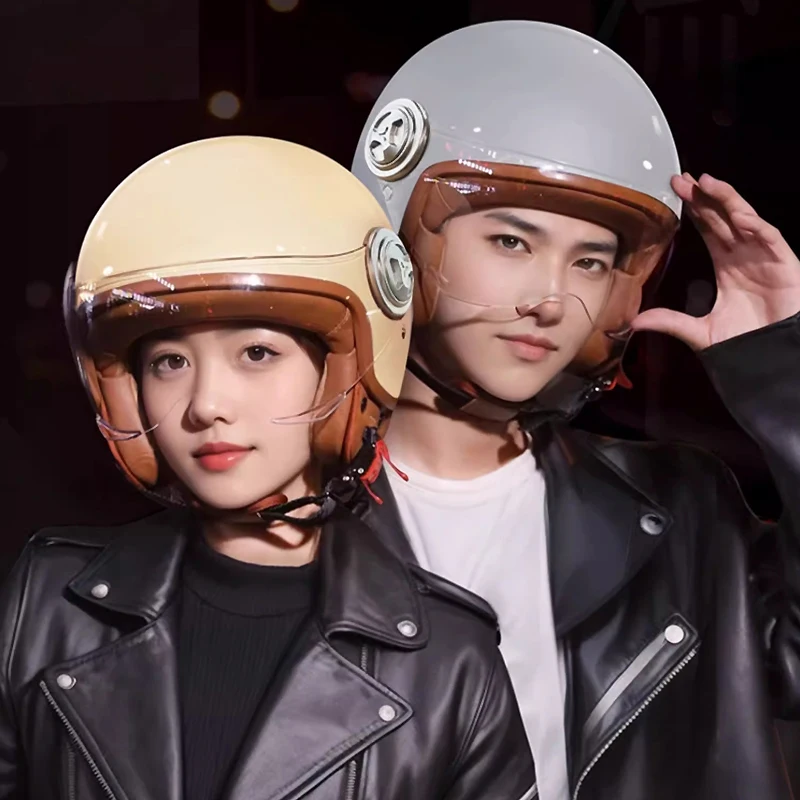 

motorcycle helmet for Men Women Half Helmet with Visor & Ear Protection, Autumn/Winter Electric Bike Helmet