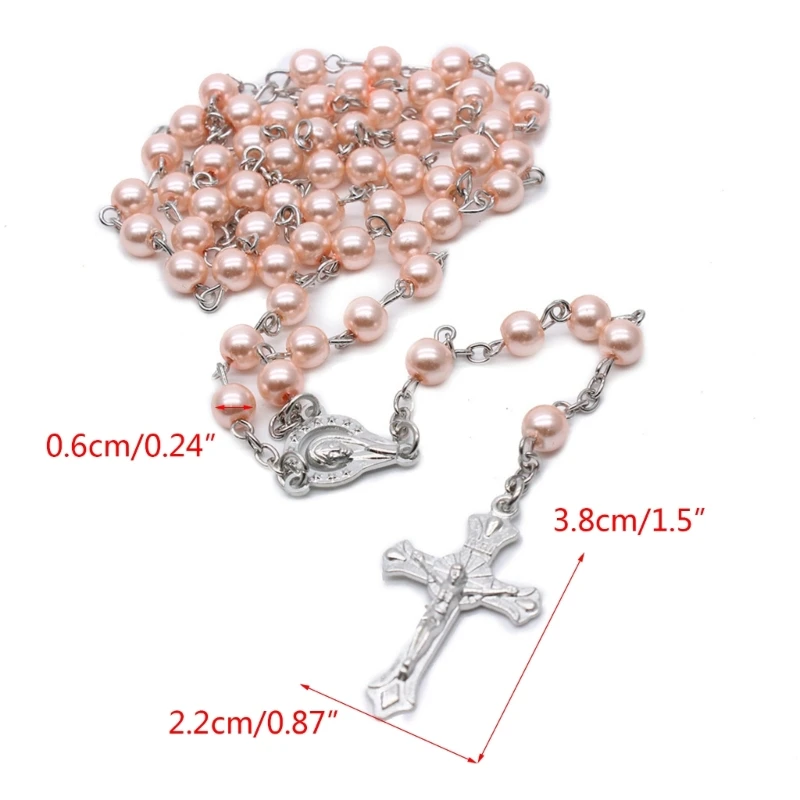 6mm Pearl Rosary Necklaces Bead Chain Pendant Ornaments for Home Church Yoga Room Decorations Gift