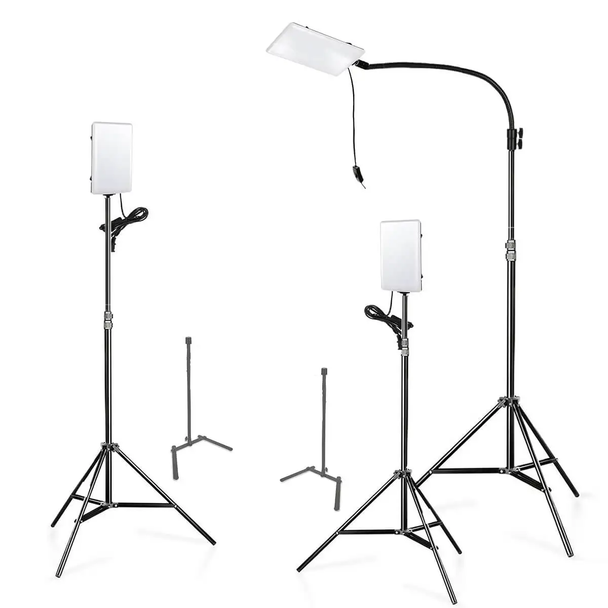 Studio Light with 3 Led Illuminators + 3 Lighting Tripods