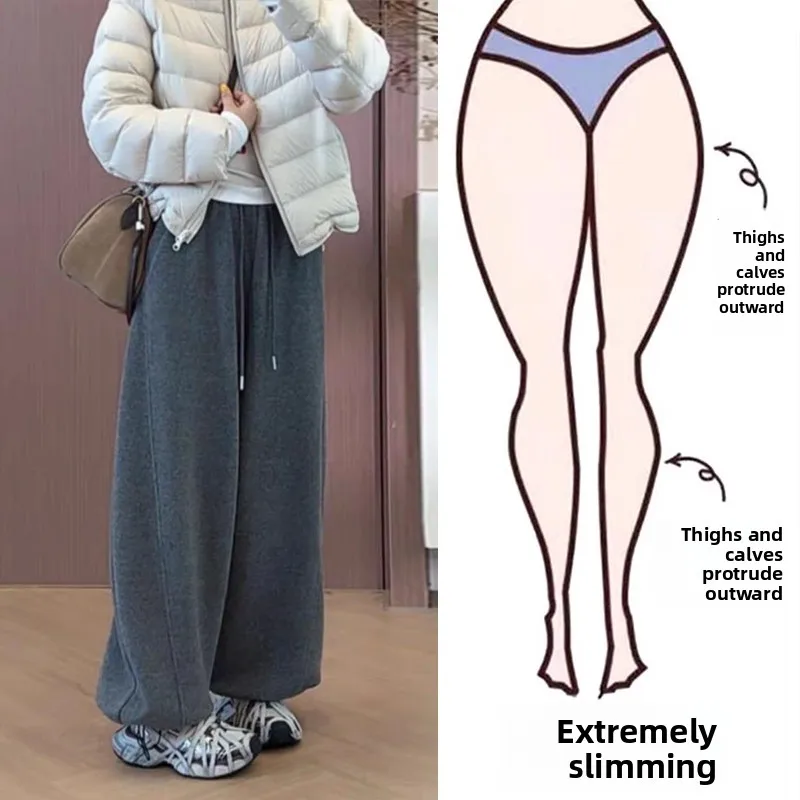 

Thickened Fleece Wide Leg Pants Women's Autumn Winter plus Size High Waist Slimming Straight Casual Trousers