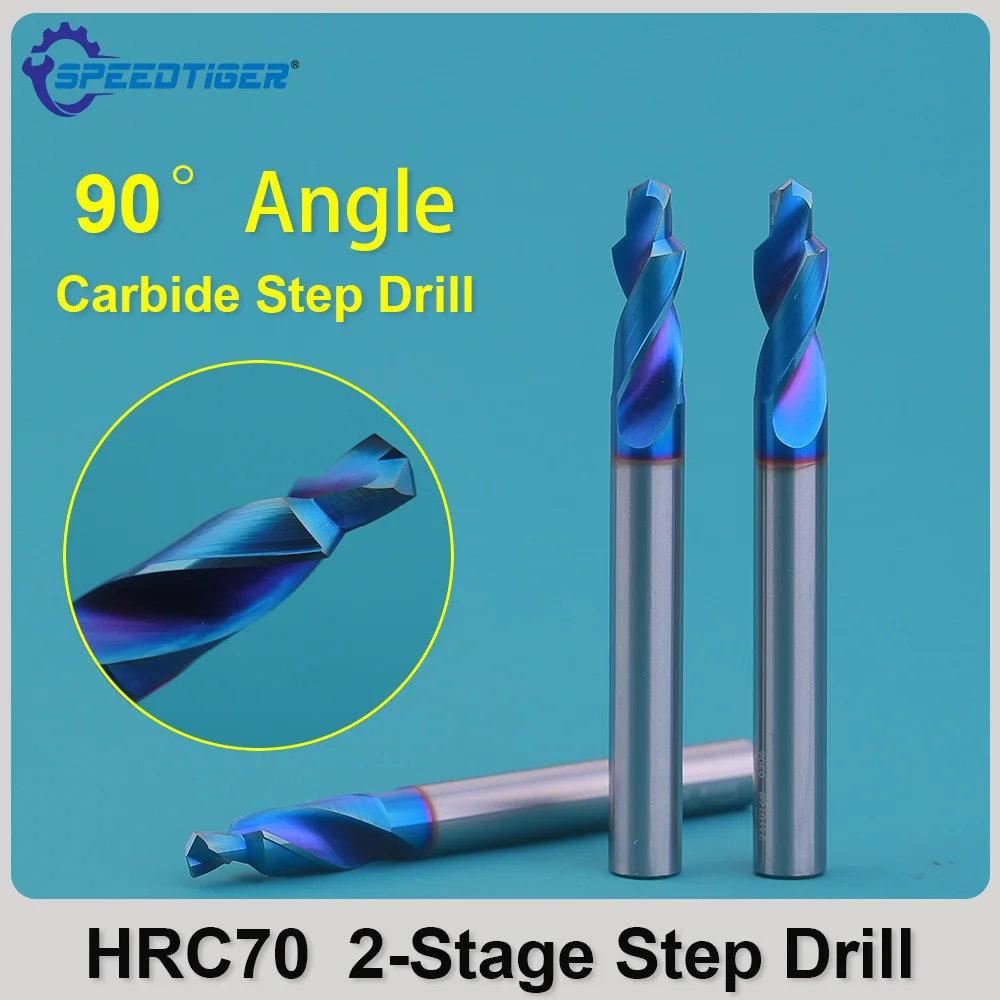 

SPEEDTIGER HRC70 Twist Step Drill Bit Tungsten Carbide 90-degree Two-Stage Step Drill Bit Countersunk Screw Tool for Metal Steel