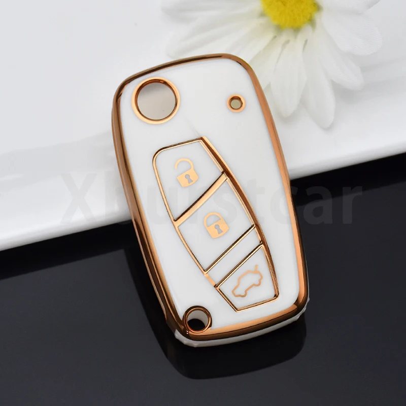 TPU 3 Buttons Car Flip Key Case Cover Shell Fob Accessories For FIAT Panda Stilo Punto Doblo Grande Bravo 500 Ducato Minibus