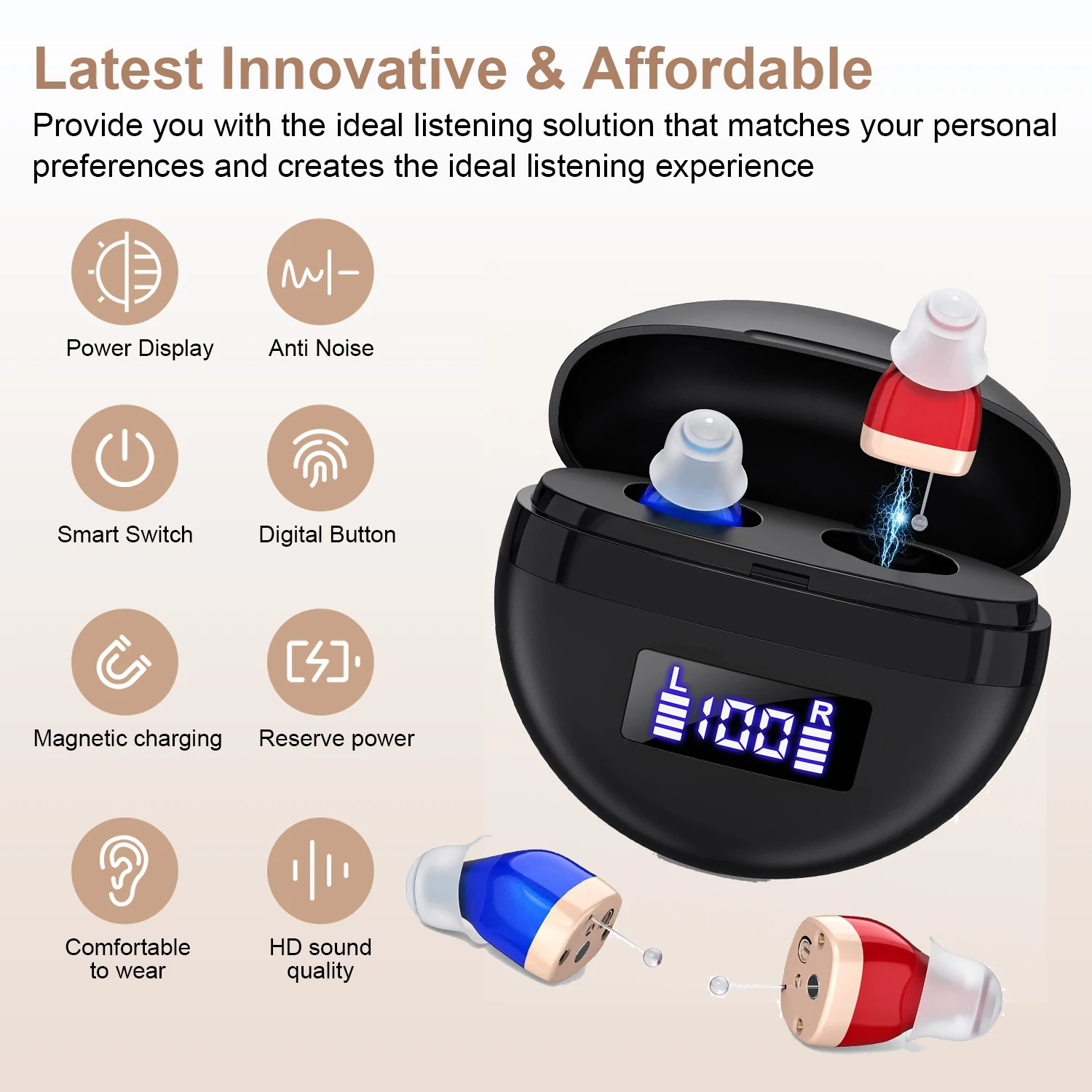 

Senior-Targeted Invisible Noise Reduction Earphones In-Ear Rechargeable Digital Display Enhanced Hear Earbuds For Elderly Gifts