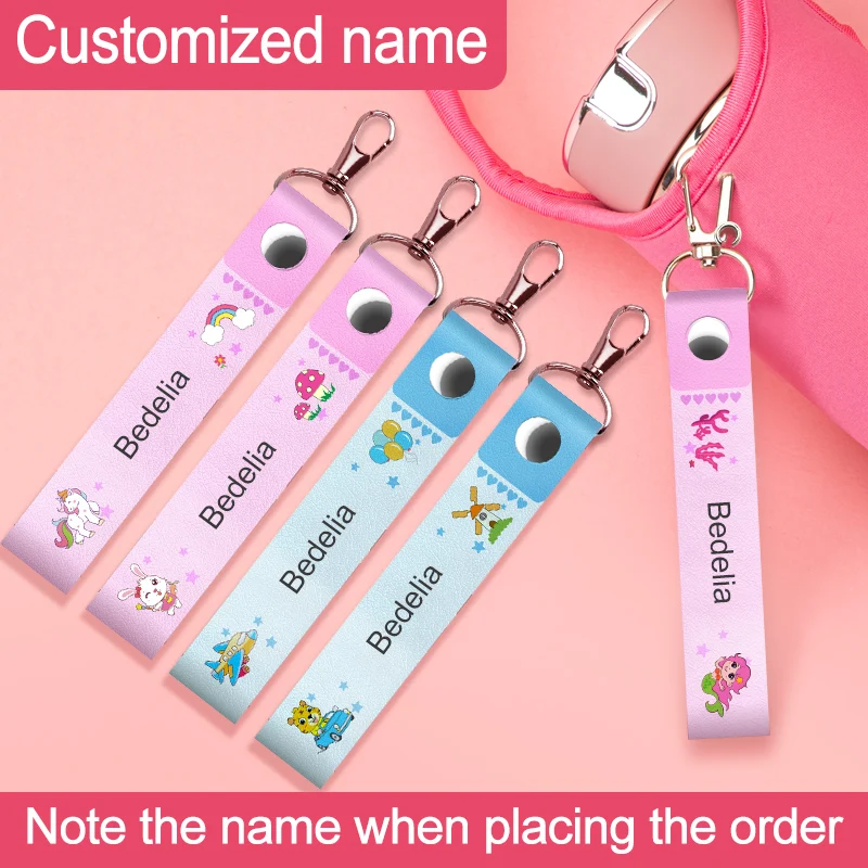 Custom Keychain with name children school bag Personalized Key Ring Woven Leather Rope Anti-lost Key Chain Charm Gift name tags