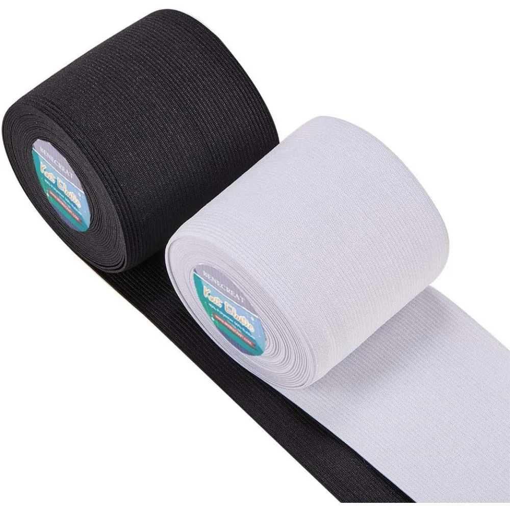 10 Yards 3.15-Inch Wide Elastic Band Heavy Stretch High Elasticity Knit for Sewing (5 Yards/Roll, White & Black)