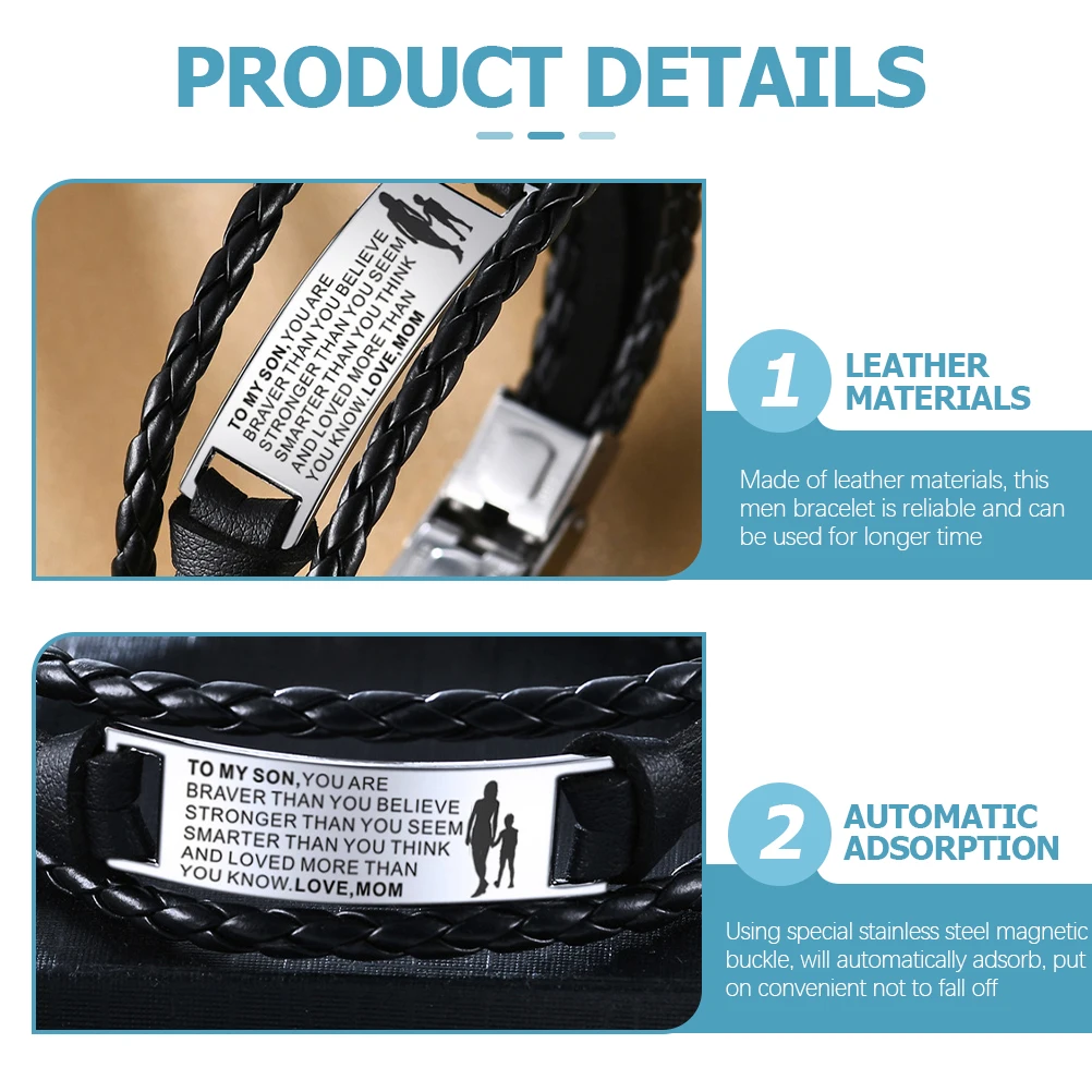 

Adjustable Bracelet For Men Punk Wristband Mens Trendy Personalized Gifts For Son From Mom Braided