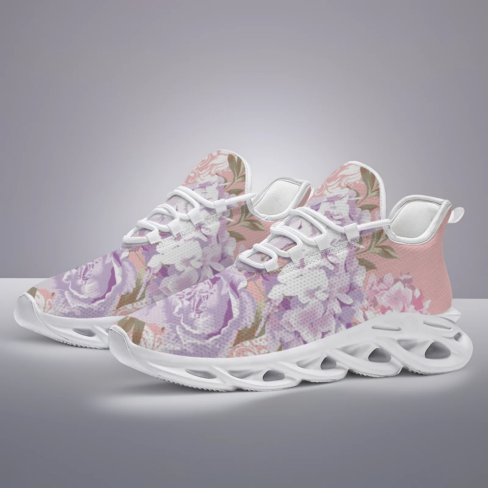 

Customized Watercolor flowers printed casual sneakers for men and women, lightweight, breathable running shoes