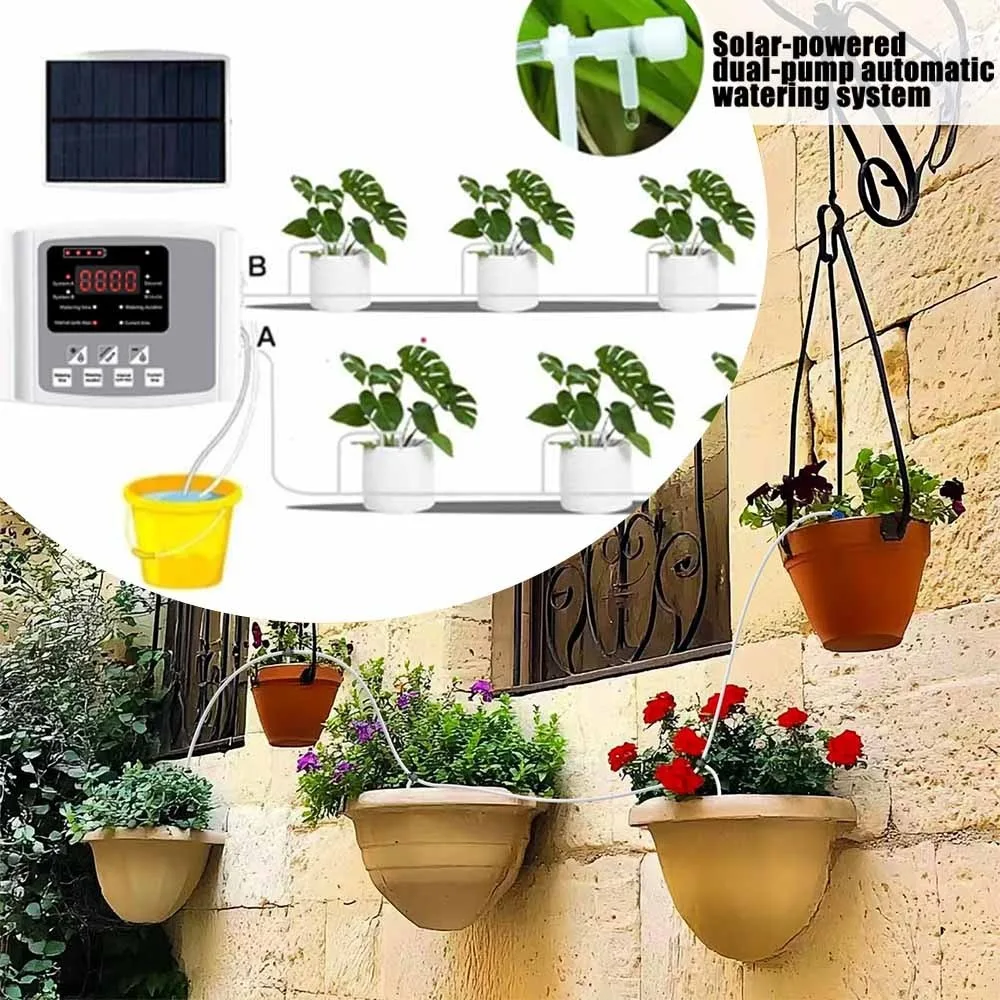 Solar-powered dual-pump automatic watering system, customizable logo printing, suitable for  convenient smart watering s