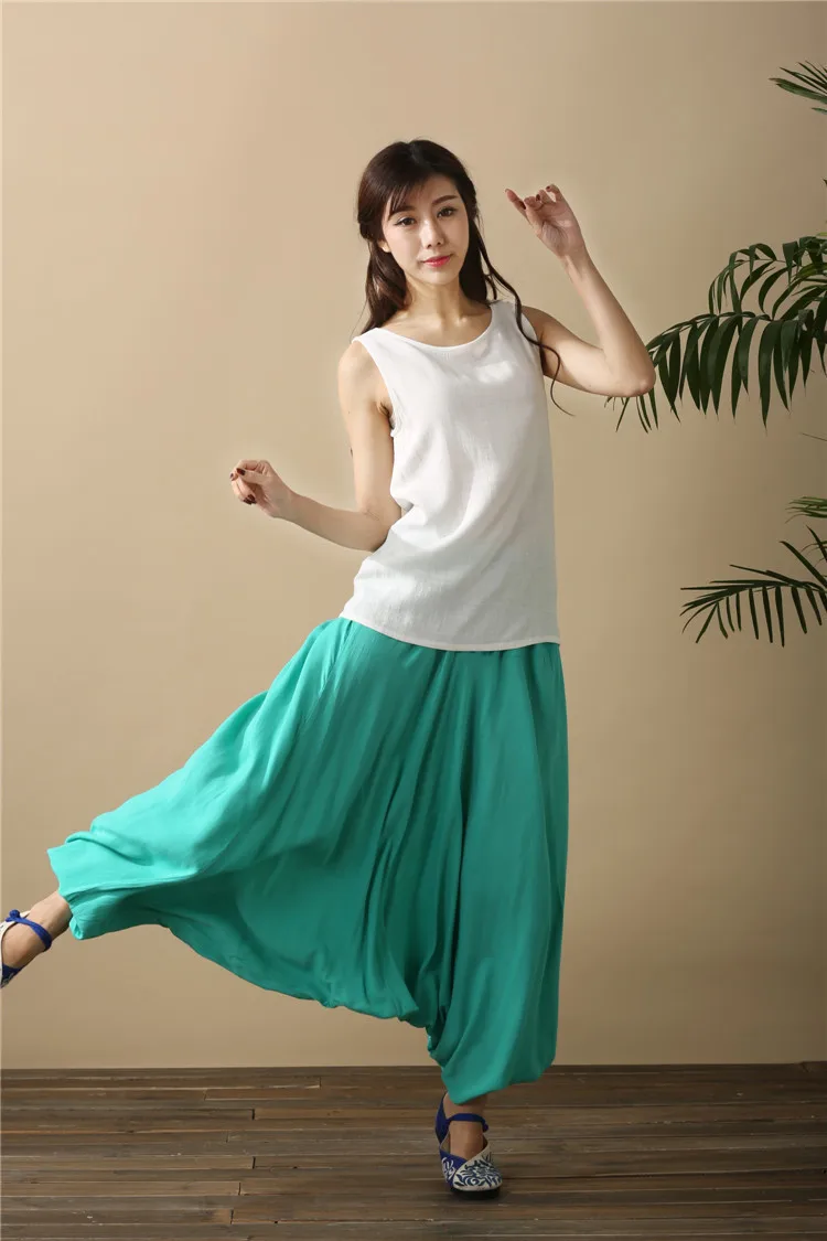 2026 Spring Women Casual Loose Harem Pants Solid Elastic Waist Summer Wide Leg Pants Plus Size Cotton Linen Trousers 4XL 5XL
