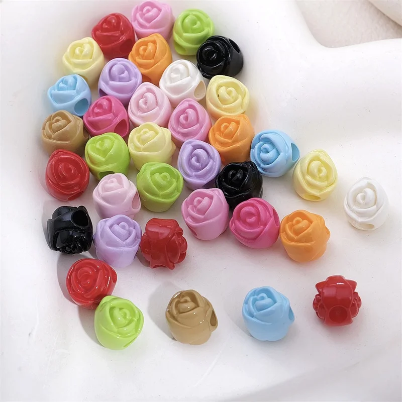 

New 100pcs/lot 10mm color print cartoon rose flowers pattern geometry shape acrylic beads diy jewelry garment hair accessory