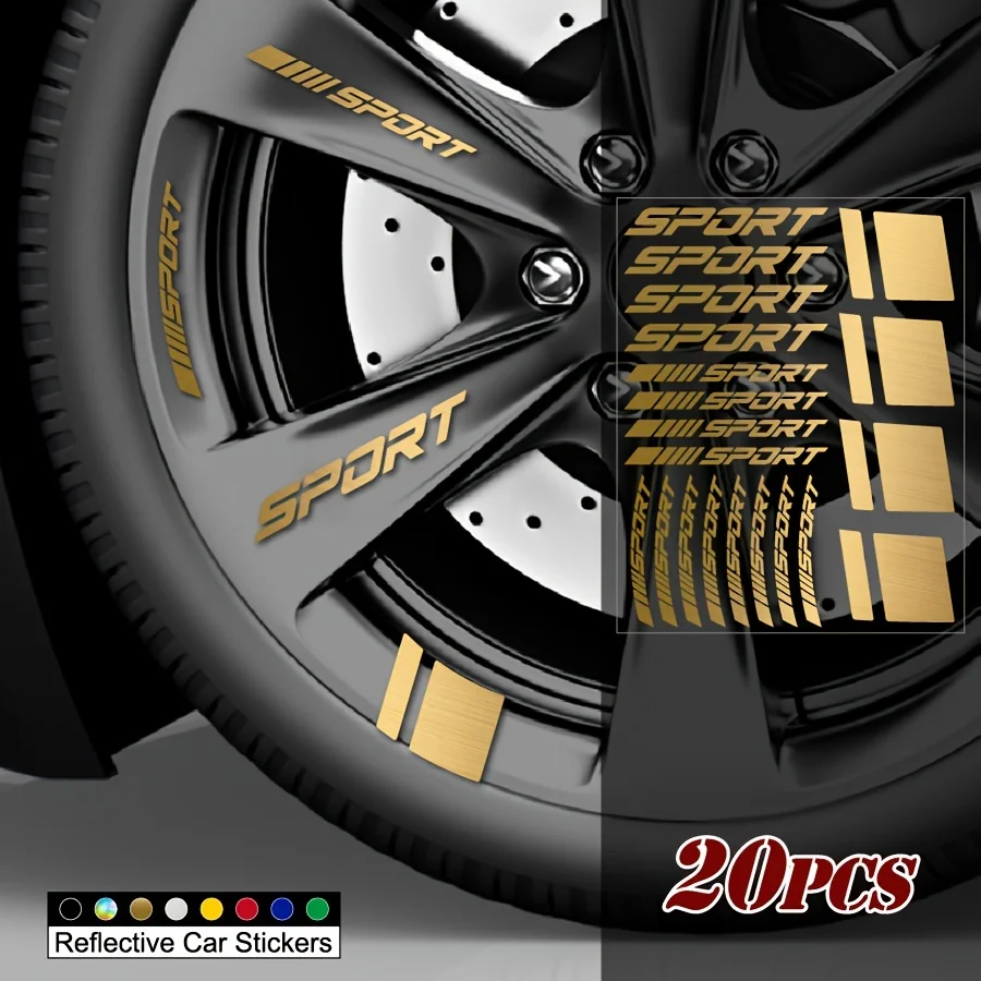 20 Stück Sportwagen-Radaufkleber, wasserdichter Vinyl-Aufkleber für Autofelgen, Motorräder, DIY-Dekoration, mehrere Farben – Detail 1